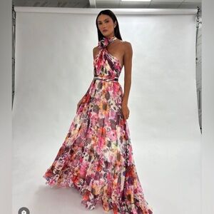 Mac Duggal Pink and Red Halter Sundress for Weddings